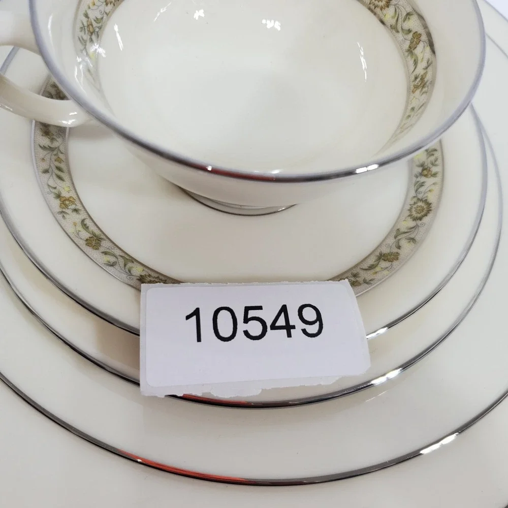Lenox Springdale Cup Saucer Salad Dinner & Bread Plates 5 Pieces Platinum Trim